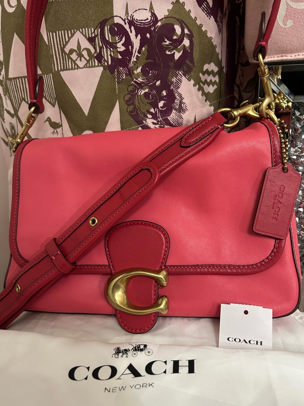 Coach Soft Tabby Leather Pink Colorblock 2Way Shoulder Crossbody Bag